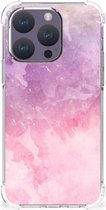 Smartphone hoesje Geschikt voor iPhone 15 Pro Stevige Telefoonhoesje met transparante rand Pink Purple Paint