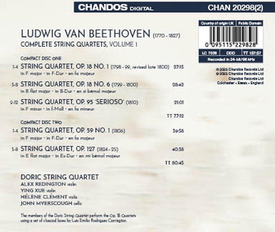 Doric String Quartet Beethoven String Quartets Volume 1 2 CD Doric String Quartet Beethoven String Quartets Volume 1 2 CD