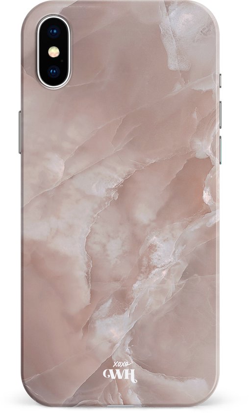 xoxo Wildhearts Marble Brown Sugar - Single Layer - Hard cover geschikt voor iPhone X / Xs hoesje - Siliconen marmer hoesje iPhone - Beschermhoesje geschikt voor iPhone X / Xs hoesje marmer - bruin