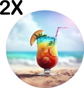 BWK Flexibele Ronde Placemat - Tropische Cocktail op het Strand - Set van 2 Placemats - 50x50 cm - PVC Doek - Afneembaar