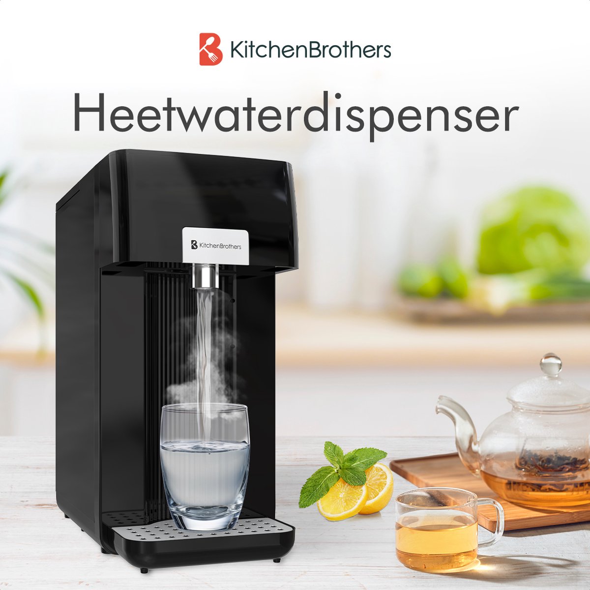 KitchenBrothers Heetwaterdispenser - 2,5L - Instant Waterkoker - BPA en PFAS Vrij - 0,5L per minuut - 100℃ - Zwart — afbeelding 2