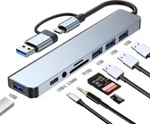 NÖRDIC USBC-HUB11 USB-C Hub - 4x USB, 1xUSB-C 3.1, 1xSD, 1xmicroSD, 1x 3,5mm jack - Grijs