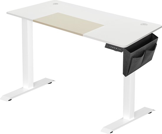 Bureau assis-debout électrique Signature Home - Table réglable en hauteur pour bureau assis-debout - fonction mémoire avec 4 hauteurs - blanc - 60 x 140 x (72-120) cm