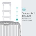 Zilveren koffer met telescopisch handvat, verstelbaar in 2 of 3 hoogtes.
