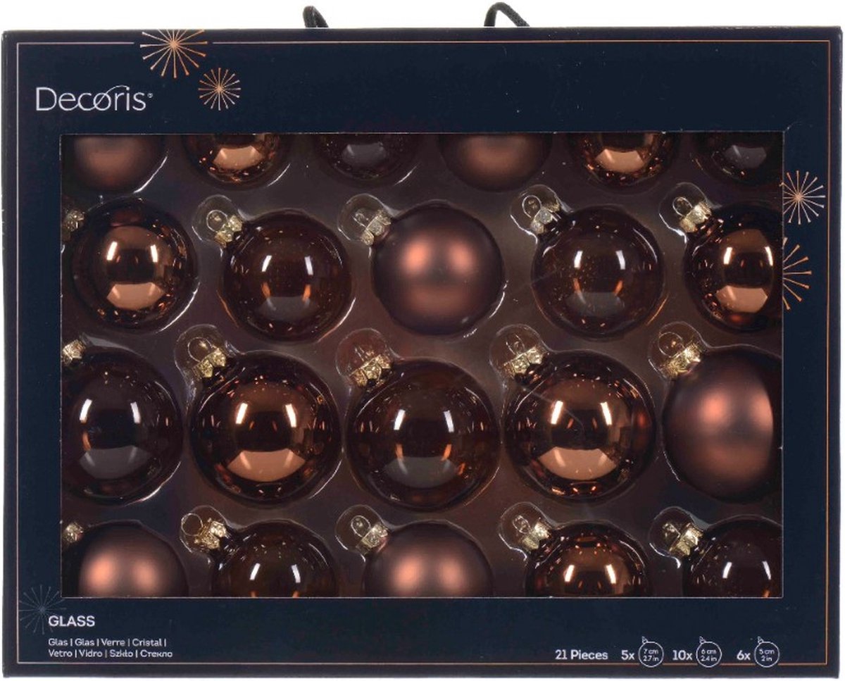 Bol.com Kerstballen mix glas bruin 21-delig aanbieding