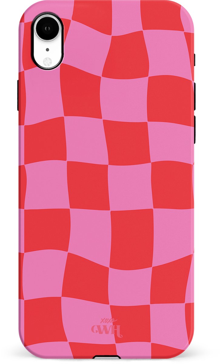 xoxo Wildhearts Drunk In Love - Single Layer - Hoesje geschikt voor iPhone XR hoesje - Blokjes print roze - Shockproof case - Beschermhoesje geschikt voor iPhone XR case - Roze