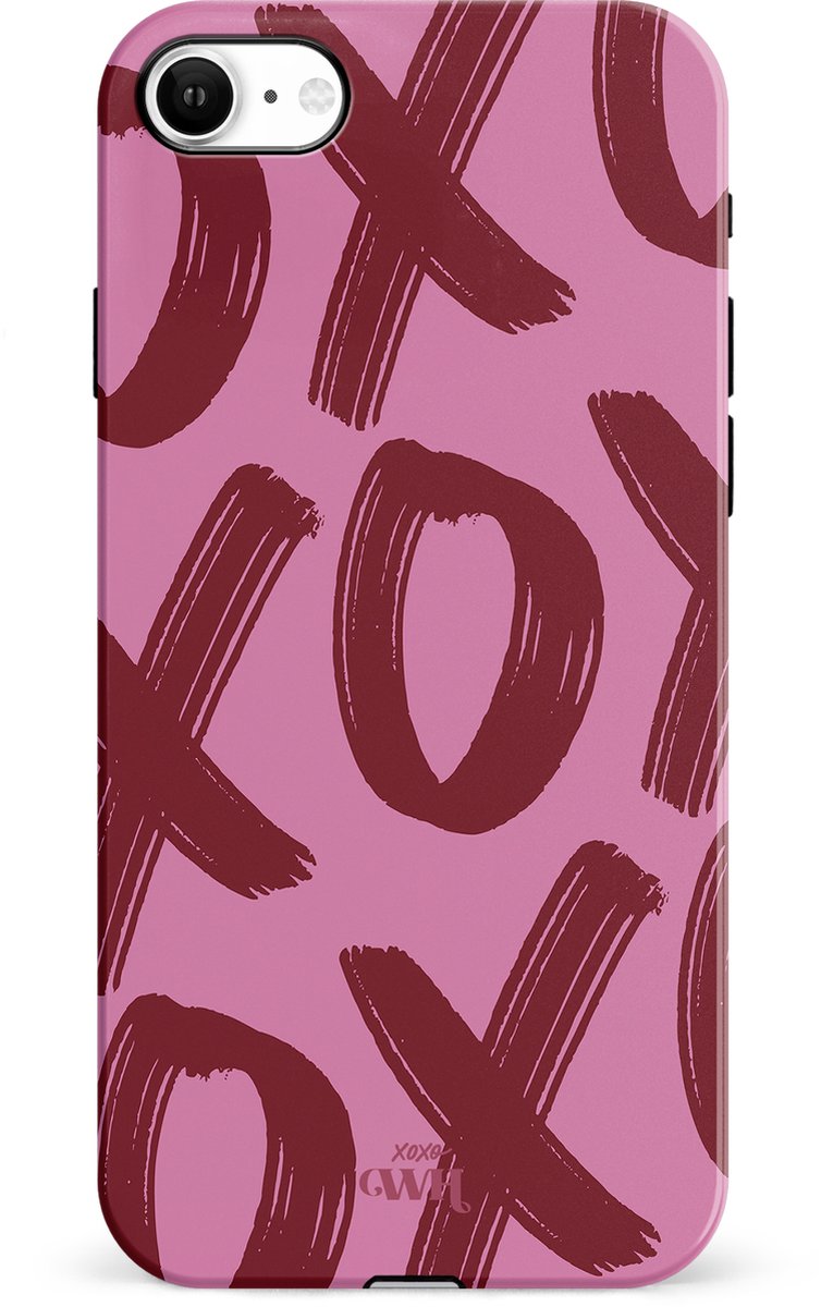 xoxo Wildhearts Can't Talk Now Pink - Double Layer - Roze hoesje geschikt voor iPhone SE 2022 / SE 2020 / 8 / 7 hoesje - Hardcase shockproof hoesje - Beschermhoesje roze geschikt voor iPhone SE 2022 / SE 2020 / 8 / 7 - Roze