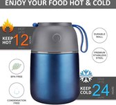 Thermocontainer voor voedsel, 500 ml, roestvrij staal, voor warme gerechten, eten, babyvoeding, soep, isolatiecontainer met lepel, thermovat, blauw