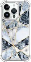 Casimoda® hoesje - Geschikt voor iPhone 14 Pro - Marmer Blauw - Shockproof case - Extra sterk - Siliconen/TPU - Blauw, Transparant