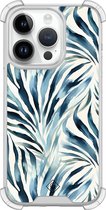 Casimoda® hoesje - Geschikt voor iPhone 14 Pro - Japandi Waves - Shockproof case - Extra sterk - Siliconen/TPU - Blauw, Transparant