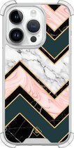 Casimoda® hoesje - Geschikt voor iPhone 14 Pro - Marmer Triangles - Shockproof case - Extra sterk - Siliconen/TPU - Multi, Transparant