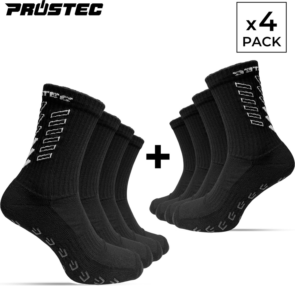 Prostec® Gripsokken - Gripsokken Voetbal - 4 Pack - Zwart - Grip Socks - One Size - Anti Slip