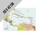 Affiche/affiche Carte Amérique Centrale | 59 x 42 cm | Format A2 | Carte avec les pays et les villes | Géographie | Carte Caraïbes | Mexique | Cuba | Bahamas | Anglais | Inscriptible | 2 pièces