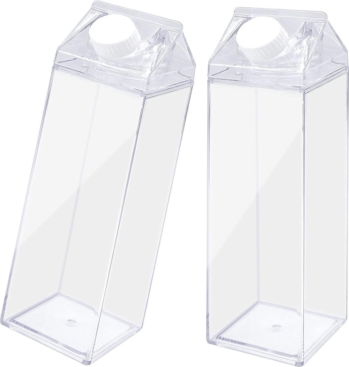 Lot de 2 bouteilles d'eau carrées transparentes en carton de lait