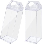2 Pack Clear Milk Carton Bouteille d'eau Réutilisable Bouteille de lait  carrée pour le jus de boisson au lait (500ml)