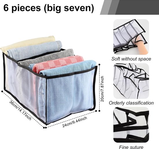 AINIYNM BIGLUFU Garderobeorganizer, kledingopbergdozen voor jeans, 16 celkleding, ladeverdelers, opvouwbare stoffen kledingdozen voor jeans, broeken, shirts, broeken, truien