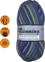 Running gemêleerde sokkenwol blauw grijs (424) - 1 bol wol en acryl garen - pendikte 2 a 3mm - 50 grams