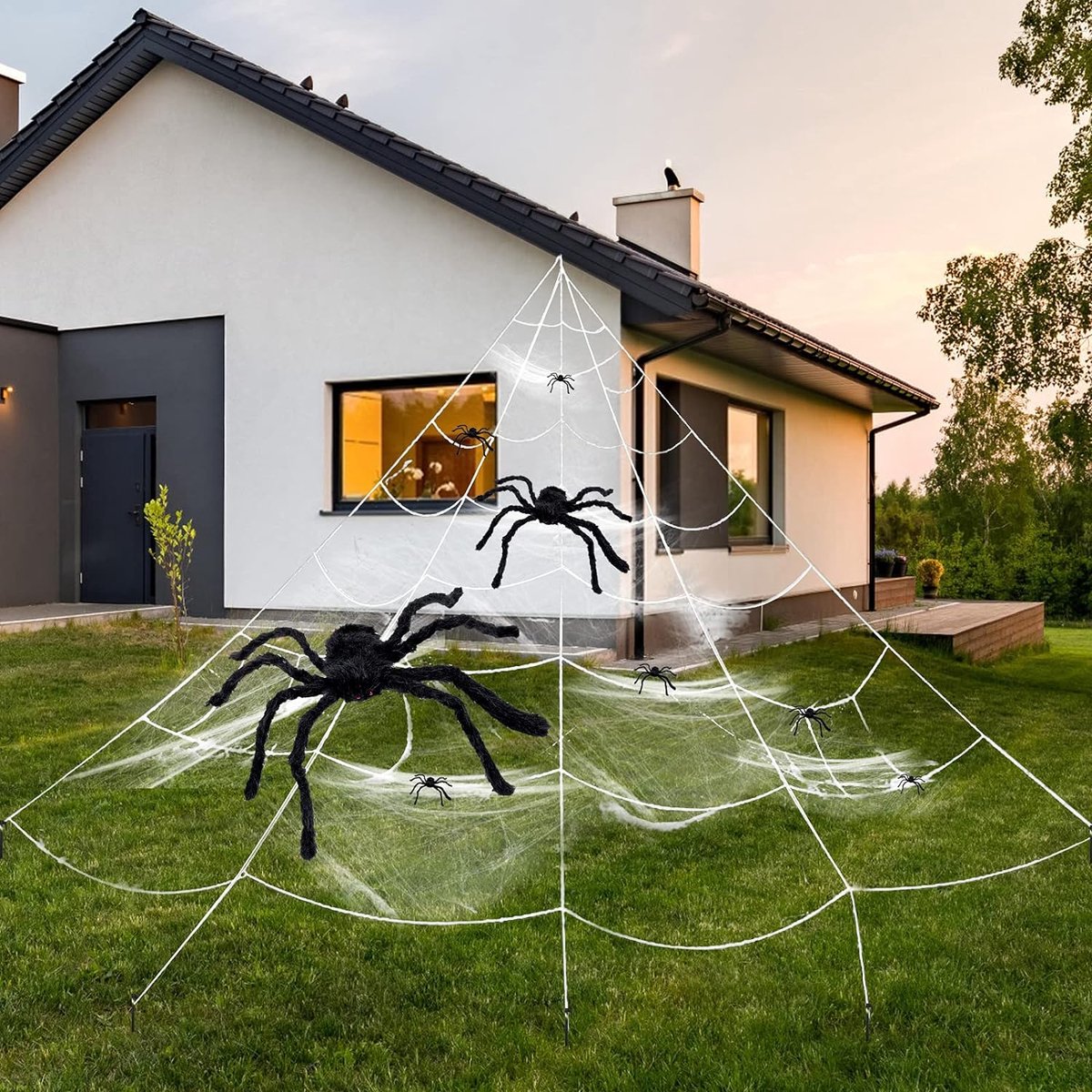 Toile D'Araignée Géante D'Halloween 1000 Sqft (env. 609x201 Cm) - Coton, à Découper Et Étirer - Décoration Effrayante Maison Hantée