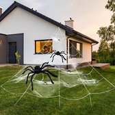 Equivera Gigantisch Spinnenweb (7m x 5m) + Spinnen - Halloween Decoratie - Halloween Versiering - Halloween Decoratie Buiten