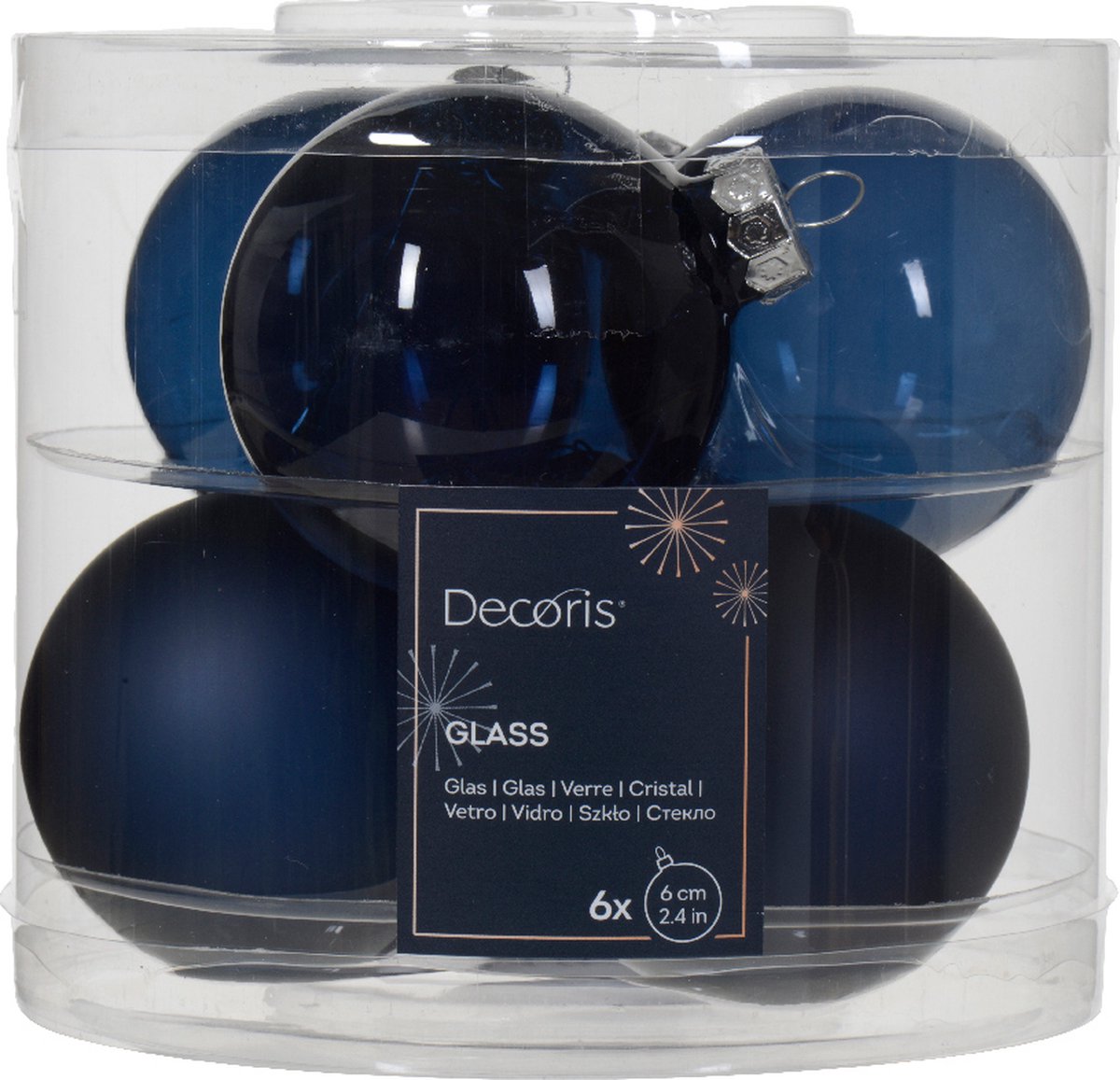 Kerstbal glas d6 cm nachtblw 6st kerst