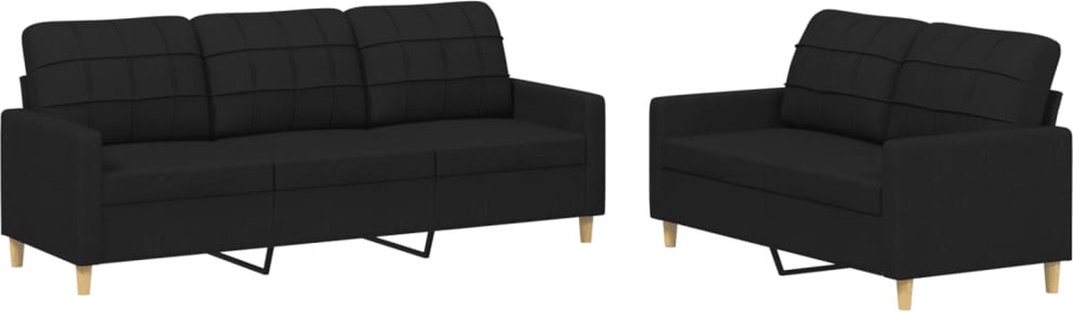 vidaXL - 2-delige - loungeset - met - kussens - stof - zwart