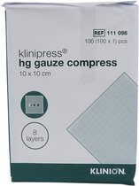 Klinion gaaskompres HG 12-laags 10x10cm 100 stuks Klinion - Wit - 100% katoen - hydrofielgaas kompres wondbedekker - 12 laags
