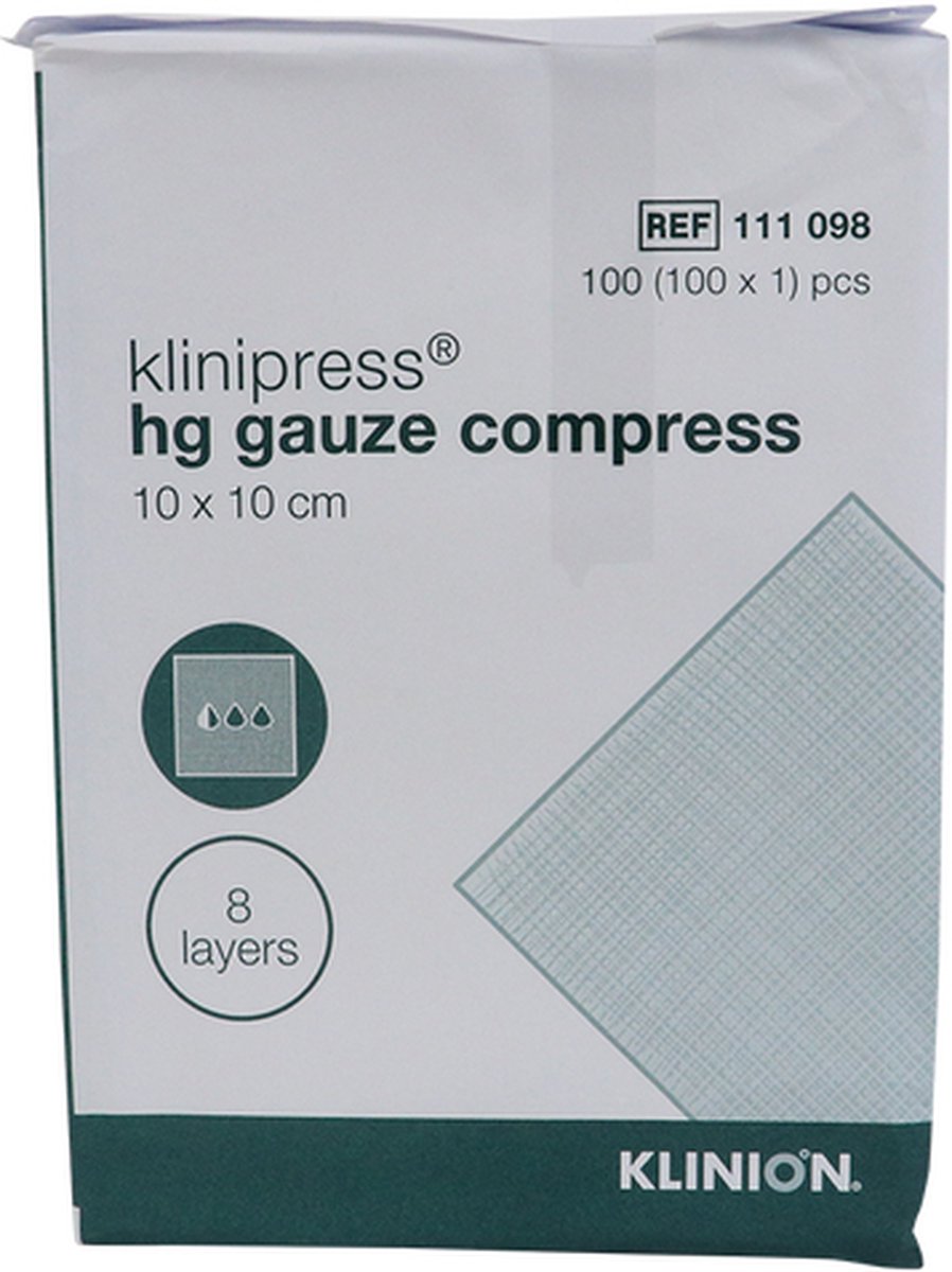 Goedkoopste Klinion gaaskompres HG 12-laags 10x10cm 100 stuks Klinion - Wit - 100 katoen - hydrofielgaas kompres wondbedekker - 12 laags