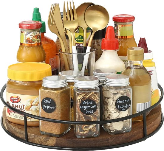 OVICAR Lazy Susan Organizer Draaitafel - 11 Draaibaar Kruidenrek Metalen Luie Susan voor Kast Pantry Keuken Aanrecht Eettafel Kast Badkamer Koelkast Vanity Zwart