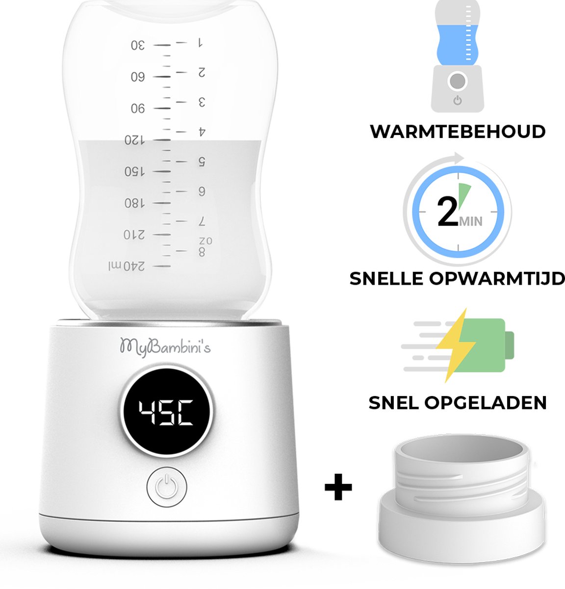 Bol.com MyBambini's Flessenwarmer MAX™ - Draagbare Baby Flessenwarmer voor Onderweg - Wit - Geschikt voor Brede Hals Flessen van... aanbieding