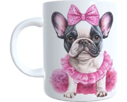 Bedrukte beker - frenchie - dog - roze tutu - bulldog