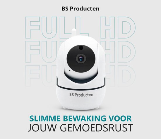 Beveiligingscamera - Huisdiercamera - WiFi - Full HD - Beweeg en geluidsdetectie - Petcam met app - Hondencamera - Bewakingscamera voor Binnen Indoor Camera - Wit - BS Producten