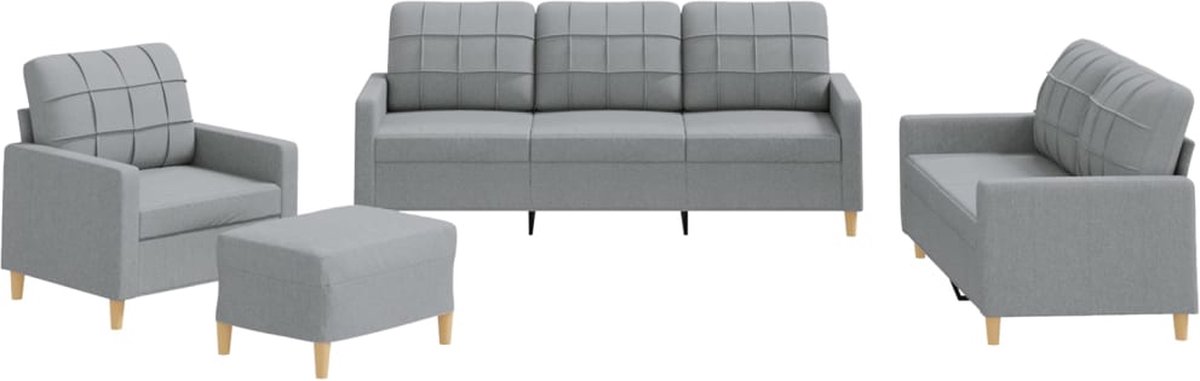 vidaXL - 4-delige - Loungeset - met - kussens - stof - lichtgrijs