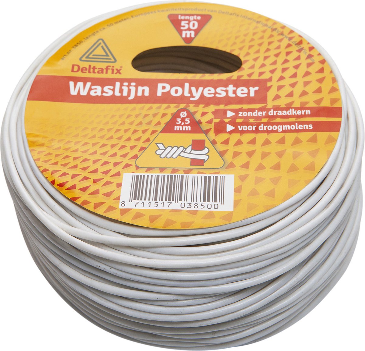 Deltafix waslijn polyester voor droogmolen wit 50 m x 3.2