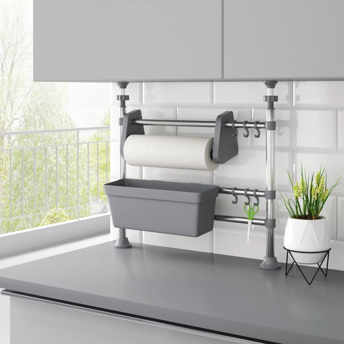The Living Store Aanrechtorganiser Stevig Frame - Ruimtebesparend - Voldoende opbergruimte - Zilver - Aluminium - PP - PE - PS - 50 x 15 x (47-80) cm - Verstelbaar - Montage vereist