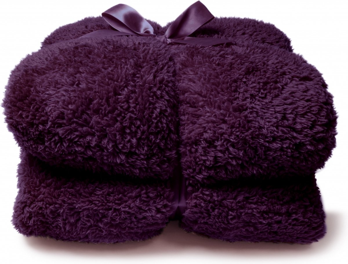 Unique Living Plaid Teddy - Polyester - Paars - 150 x 0 x 200 cm (BxHxD)