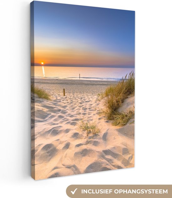 Canvas - Zee - Strand - Duinen - Zonsondergang - Schilderijen woonkamer - Slaapkamer - Kamer decoratie - Canvas schilderijen landschappen - 90x140 cm