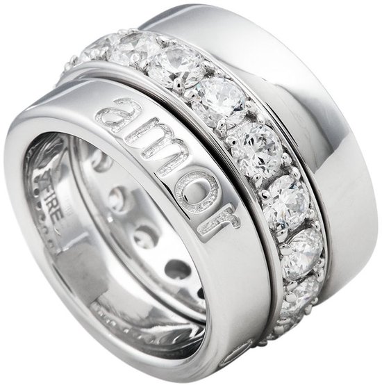 Diamonfire - Zilveren Ring  - Brede ring bestaand uit 3 delen - Amor