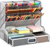 mesh bureau-organizer, multifunctionele pennenhouder, pennenhouder voor bureau, organizer voor bureauspullen, opslagrek voor school, thuis, kantoor, kunstbenodigdheden (zilverkleurige mesh pennenhouder