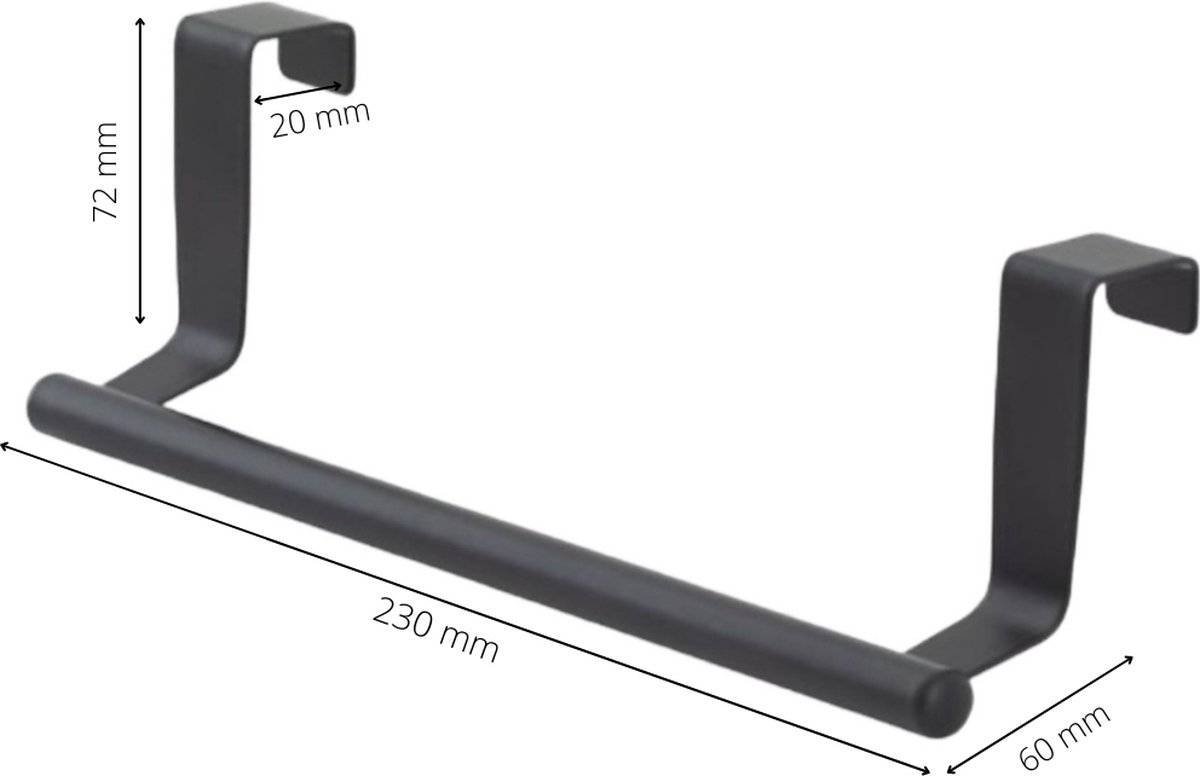 Porte-serviettes de cuisine noir VALI 23cm + 2x Boucle magnétique
