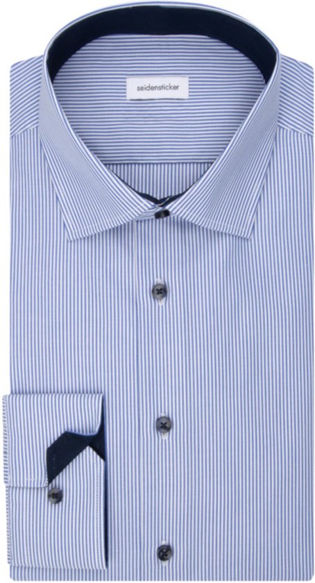 Seidensticker shaped fit overhemd - blauw met wit gestreept (contrast) - Strijkvrij - Boordmaat: 40