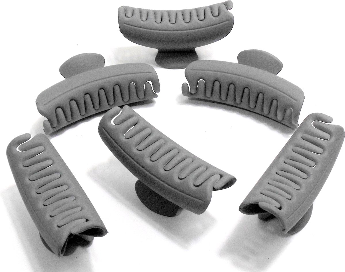 6 siliconen haarklemmen 9 cm grijs