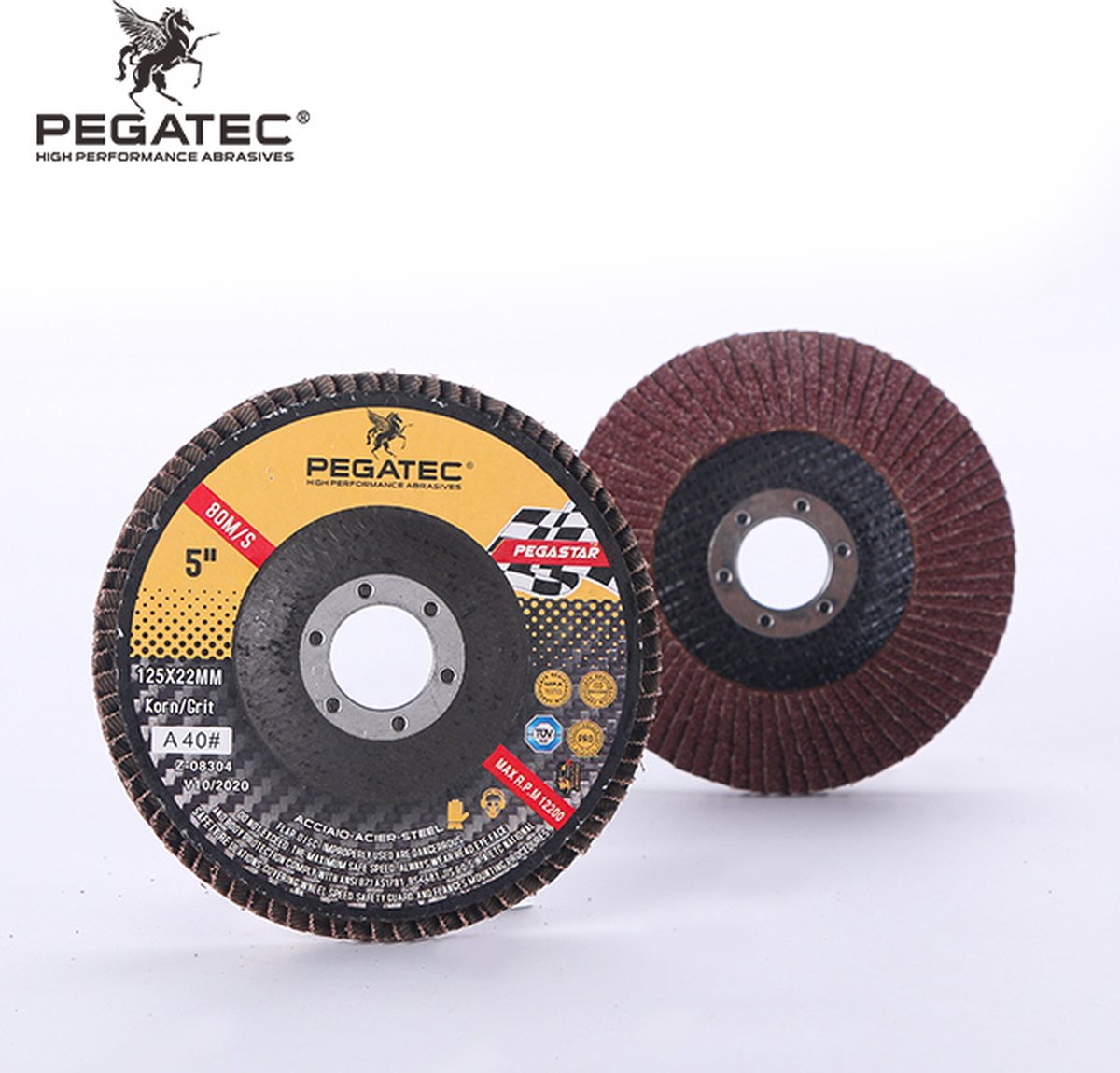 Pegatec High Performance - 5 Stuks - Lamellenschijven - Schuurschijven - Korrel 80 - Aluminiumoxide - Geschikt voor Hout en Metaal - 125mm - Asgat 22,2mm - Voor Haakse Slijper/Slijptol