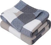 Voorgewassen katoenen deken, knuffeldeken 200x230cm, ademend en zacht bankdeken sprei met ruitpatroon, gezellige katoenen mousseline deken woondeken banksprei bedsprei