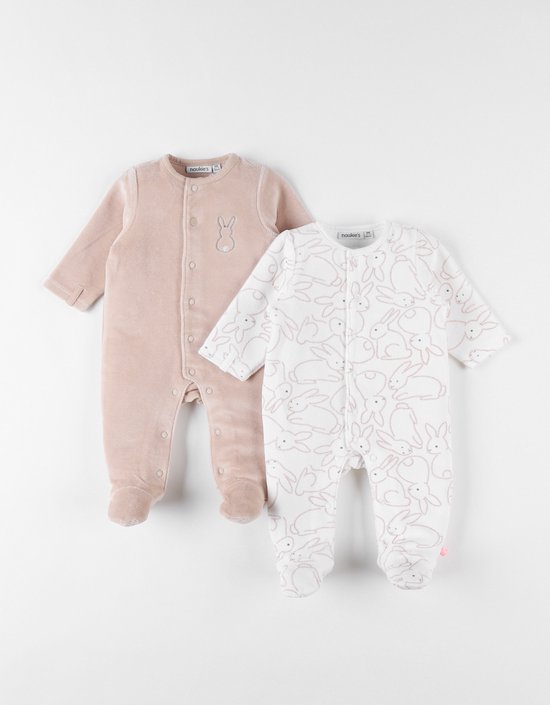 Noukie's - 2 Pack - Pyjama's - Beige - konijn - Fluweel - 1 maand 56