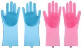 Twee Paar nieuwe design Rubberen Handschoenen-Waterdicht - Blauwe en Roze -One size