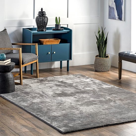 Flycarpets Solid Hoogpolig & Wasbaar Effen Vloerkleed - Grijs - 200x290 cm