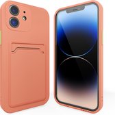 Backcover hoesje met pashouder - Geschikt voor iPhone 12 hoesje - Pasjeshouder shockproof case - Ruimte voor pasjes - Siliconen hoesje roze