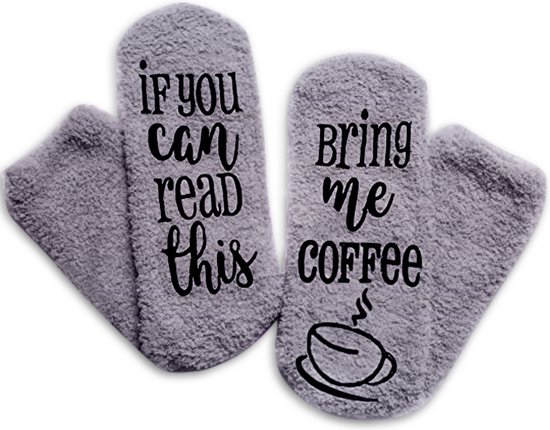 Malinsi Koffie Sokken Fluffy - Huissokken - Dames - Grijs - One size - Anti slip - Cadeau voor haar - Grappig - Housewarming - Verjaardag - Moederdag - Malinsi