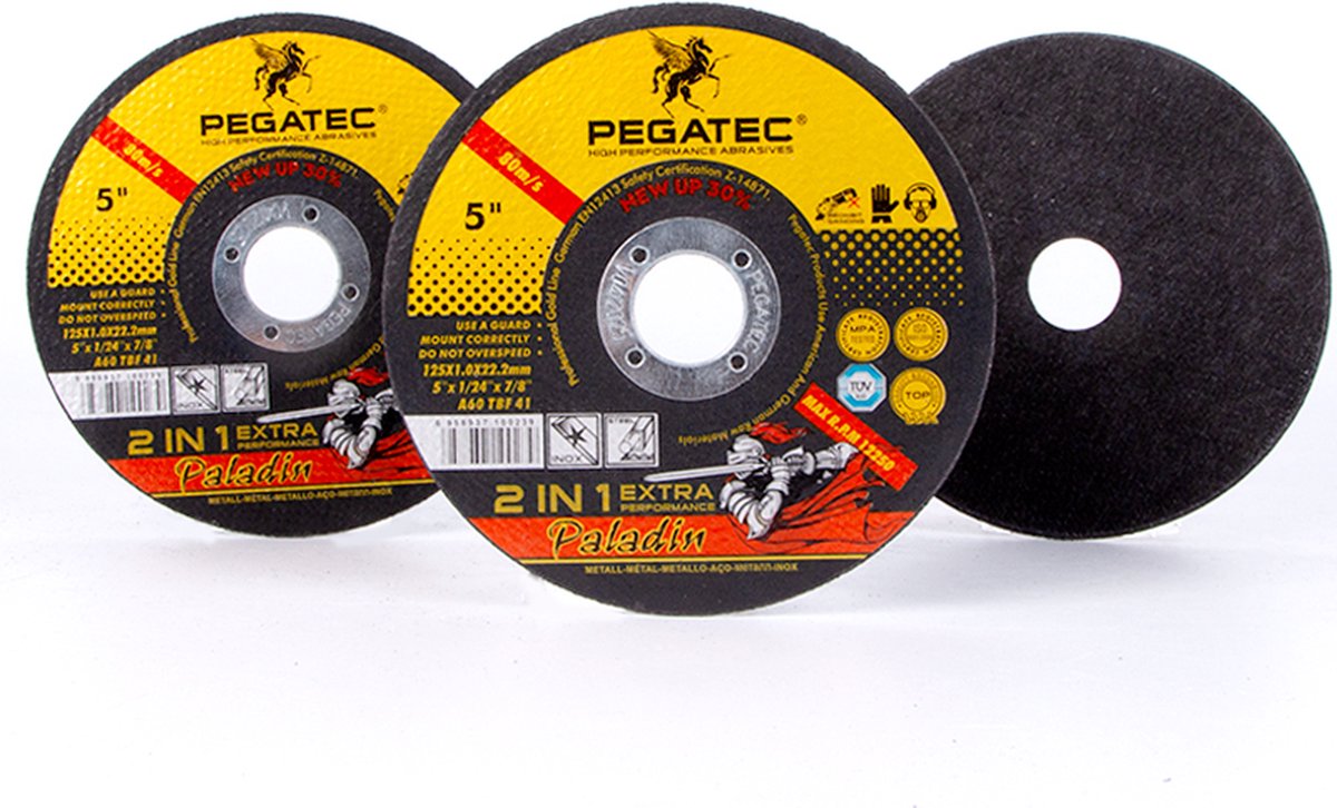 Pegatec High Performance - 5 Stuks - Doorslijpschijf 125 x 1mm – Geschikt voor Metaal/Staal – Voor Haakse Slijper/Slijptol
