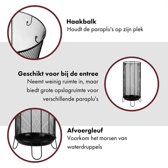 QUVIO Porte-parapluie - Porte-parapluie Design - Porte-parapluie - Parapluies et cannes - Porte-canne - Fil d'acier - Rond - Zwart - 25 x 57 cm (dxh)